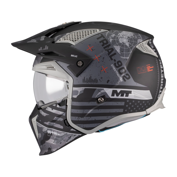Casca MT Streetfighter SV S Belic B2 gri/negru mat (ochelari soare integrati) - masca (protectie) barbie si cozoroc detasabile - omologare noua ECE 22.06 - L (59/60cm), 2