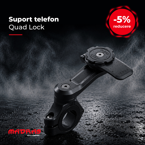 Suport Telefon Moto Quad Lock® Motorcycle Handlebar Mount Pro — Braț Extensie, Rotire 360°, Aluminiu CNC, 2