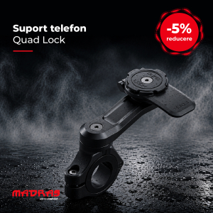 Suport Telefon Moto Quad Lock® Motorcycle Handlebar Mount Pro — Braț Extensie, Rotire 360°, Aluminiu CNC