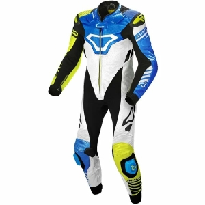 Combinezon de piele 1 piesa MACNA TRACKTIX 48 Alb/Galben/Albastru
