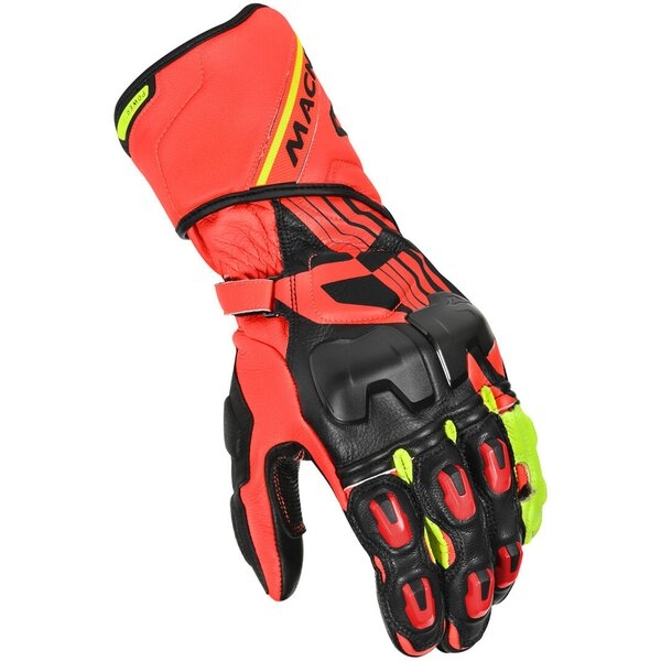 Manusi de piele racing MACNA POWERTRACK M Negru/Rosu/Galben fluo, 3