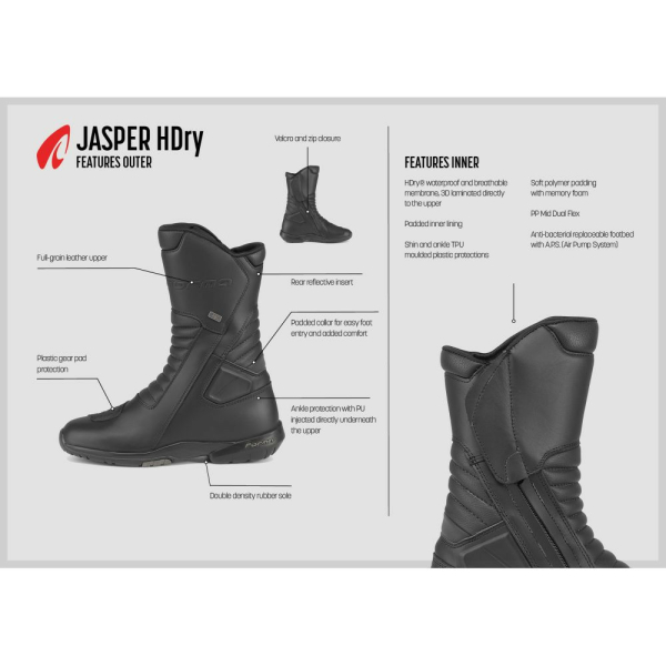 Cizme Moto Touring Jasper Hdry Black, 6