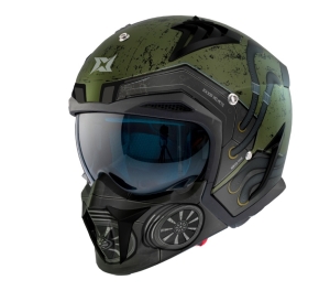 Casca Axxis model Hunter SV Toxic C6 verde mat mat (ochelari soare integrati) - masca (protectie) barbie si cozoroc detasabile - Verde mat , XXL (63/64cm)