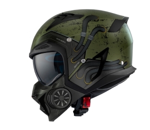 Casca Axxis model Hunter SV Toxic C6 verde mat mat (ochelari soare integrati) - masca (protectie) barbie si cozoroc detasabile - Verde mat , M (57/58cm)