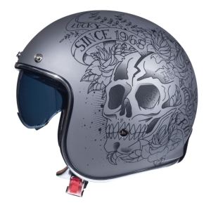 Casca open face motociclete MT Le Mans 2 SV Skull &amp; Rose A2 negru/gri mat (ochelari soare integrati) - Negru/gri mat , XS (53/54cm)