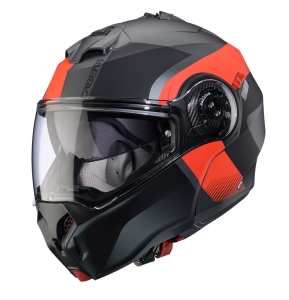 Casca modulabila (flip-up) Caberg model Duke Evo SV Indy L2 gun metal (titanium)/rosu fluor/negru mat Pinlock ready - lentila Pinlock inclusa - Gun metal (titanium)/rosu fluor/negru mat , M (57/58cm)