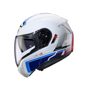 Casca modulabila (flip-up) Caberg model Levo X Elite O5 alb/albastru/rosu lucios Pinlock ready - lentila Pinlock inclusa (fibra de sticla) - Alb/albastru/rosu lucios , XS (53/54cm)