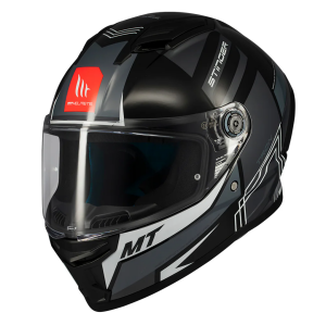 Casca integrala MT Stinger 2 Tron B12 negru/gri lucios - tip viziera: MT-V-28B - punctaj maxim SHARP Test – 5 stele - Negru/gri lucios , S (55/56cm)