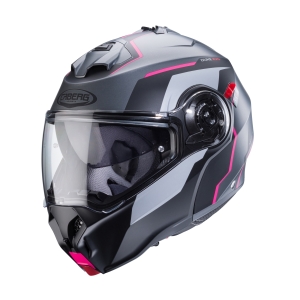 Casca modulabila (flip-up) Caberg model Duke Evo Move M1 SV gun metal (titanium)/negru/fuchsia (roz) mat Pinlock ready – lentila Pinlock inclusa - Titanium/negru/fuchsia , M (57/58cm)