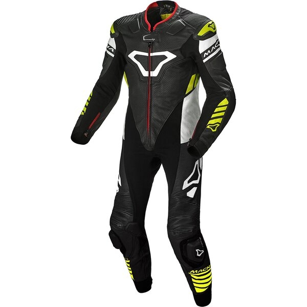 Combinezon de piele 1 piesa MACNA TRACKTIX 50 Negru/Alb/Galben Fluo, 2