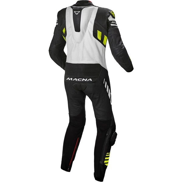 Combinezon de piele 1 piesa MACNA TRACKTIX 50 Negru/Alb/Galben Fluo, 4