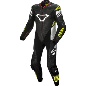 Combinezon de piele 1 piesa MACNA TRACKTIX 50 Negru/Alb/Galben Fluo